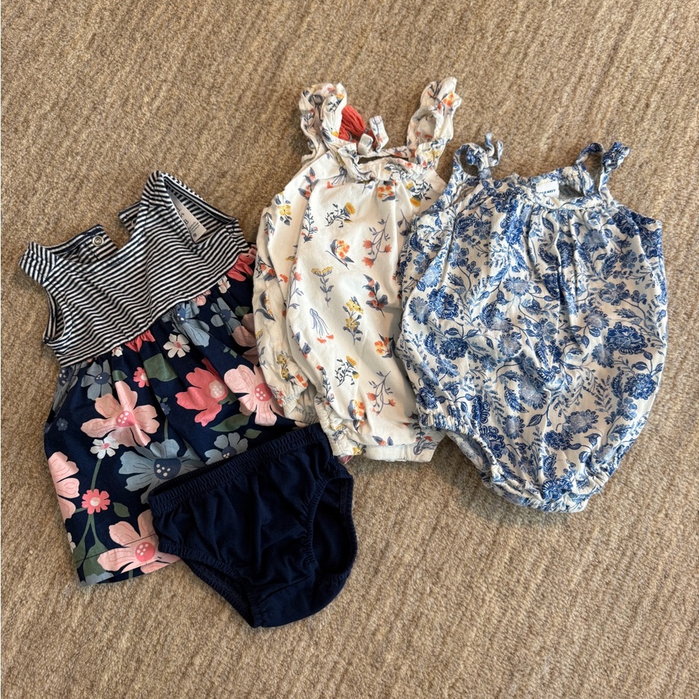 Floral and Striped Baby Rompers Set